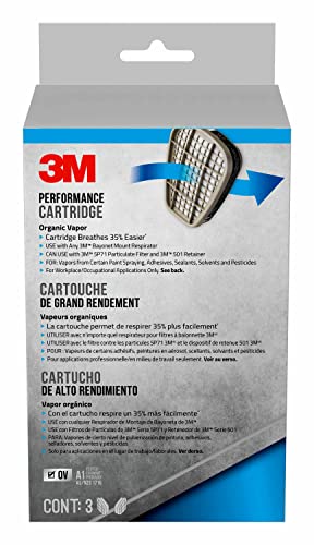 3M Organic Vapor Replacement Respirator Cartridge 6001PB1-3, For use with 3M 6000, 6500 and 7500 Series Facepieces, 3-Pairs