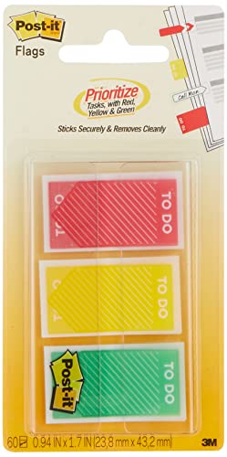 Post-it"to Do" Flags 60 Count 1 in Wide Red Yellow Green (682-TODO)