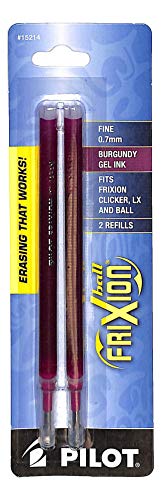 PILOT FriXion Gel Ink Refills For Clicker, LX & Ball Pens, Fine Point (0.7mm), Burgundy Ink, 2-Pack (15214)