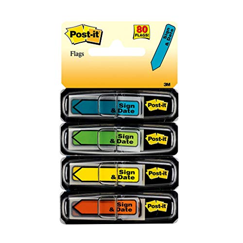 Post-it Message Flags\ Sign and Date\ 30/Dispenser\ 4 Dispensers/Pack.47 in Wide\ Assorted Colors (684-SD)