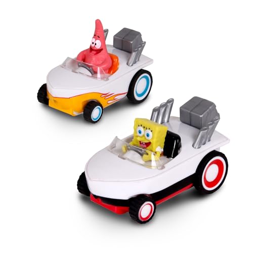 SpongeBob Squarepants Pull Back 2PK SpongeBob & Patrick Hot Rod Boats, Pull Back and Watch them Zoom, No Batteries, No Controls, No Hassle, Fun–Fast–Portable, Great Gift, Official Nickoledeon Licensed