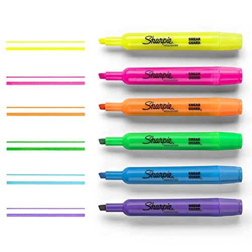 Sharpie Tank Style Highlighters, Chisel Tip, Fluorescent Yellow, 4