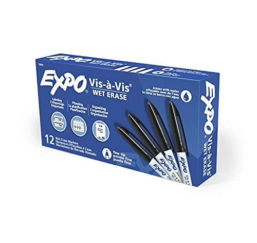 Expo 16001 Vis-A-Vis Wet Erase Markers - for Use on Overhead Projectors\ Transparencies and Laminated Calendars - Fine Point\ Pack of 12 Markers\Black