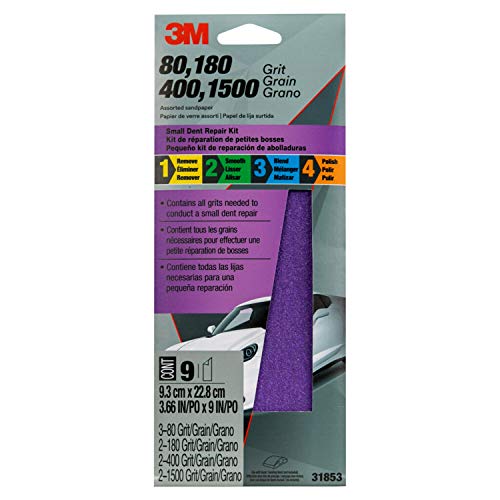 3M Small Dent Repair Sanding Kit 31853 Assorted Grits (3 of 80 2 of 180 2 of 400 2 of 1500) 3 2/3 in x 9 in 9 Sheets Total