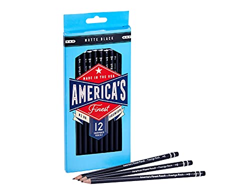 Americas Finest Pre-Sharpened #2 Pencils Made in USA Responsibly Sourced Wood Cased HB Graphite Core Matte Black Coating 12 Pack