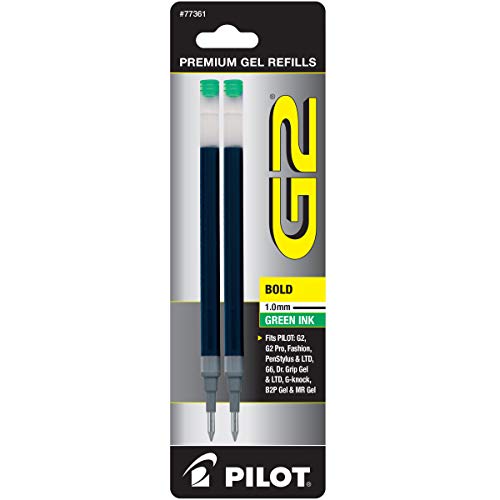 PILOT G2 Gel Ink Refills For Rolling Ball Pens Bold Point Green Ink 2-Pack (77361)
