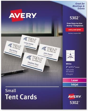 Avery - Tent Cards, White, 2 x 3 1/2, 4 Cards/Sheet, 160 Cards/Box - Sold As 1 Box - Create custom tent cards on your laser or inkjet printer.