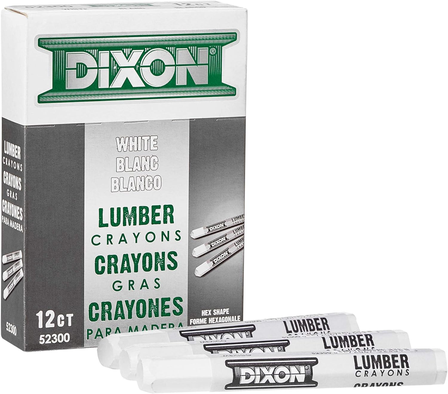 Dixon - 464-52300 Industrial Lumber Marking Crayons, 4.5" x 1/2" Hex, White, 12 Count (Pack of 1) (52300)