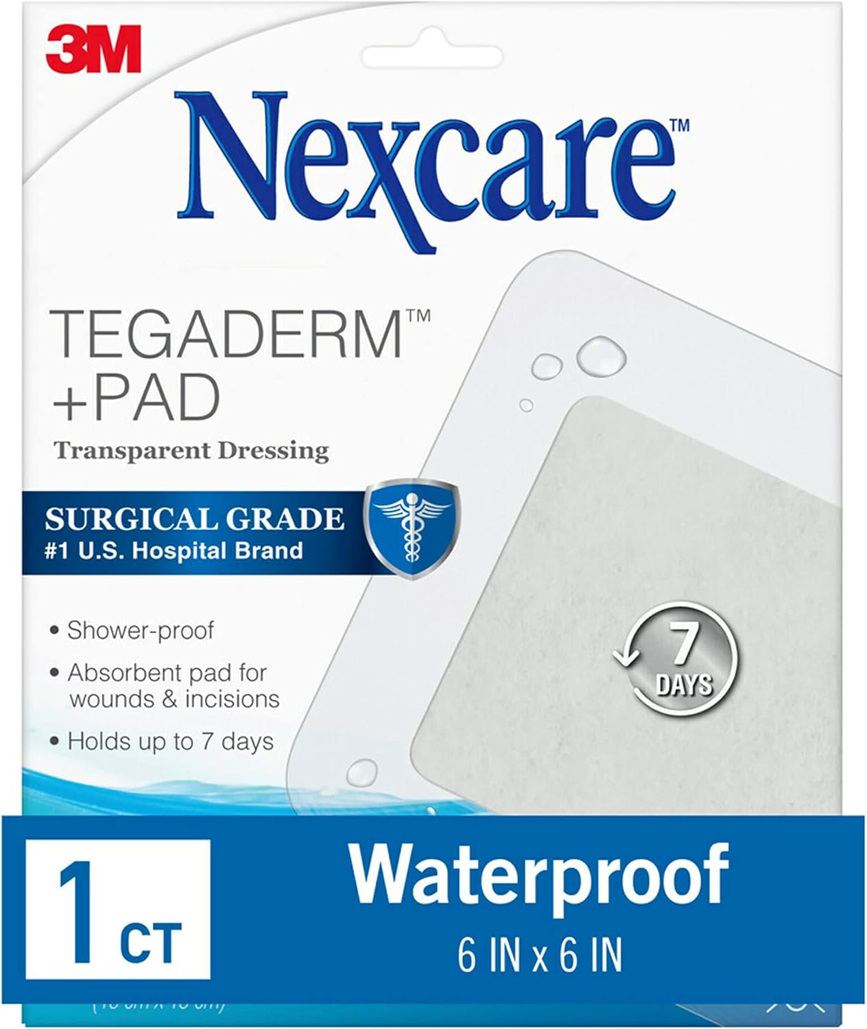 Nexcare Tegaderm + Pad Transparent Dressing, Absorbent Pad Wicks Fluid And Doesn't Stick To Your Wound, 6 x 6 in, 1 Count
