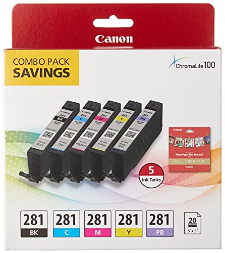 '''Canon CLI-281 BKCMYPB / 20 Sheets 5''''x5'''' Square Combo Pack Compatible to TS9120 Series\TS8120 Series\ TS8220'''