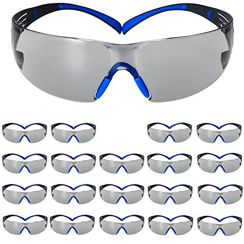 3M Safety Glasses SecureFit 20 Pack ANSI Z87 Indoor/Outdoor Scotchgard Anti-Fog Anti-Scratch Gray Lens Blue/Grey Frame Flexible Temples