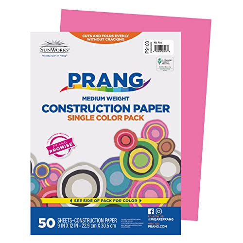 Prang (Formerly SunWorks) Construction Paper, Hot Pink, 9" x 12", 50 Sheets