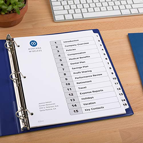 Avery 15 Tab Dividers for 3 Ring Binders, Customizable Table of