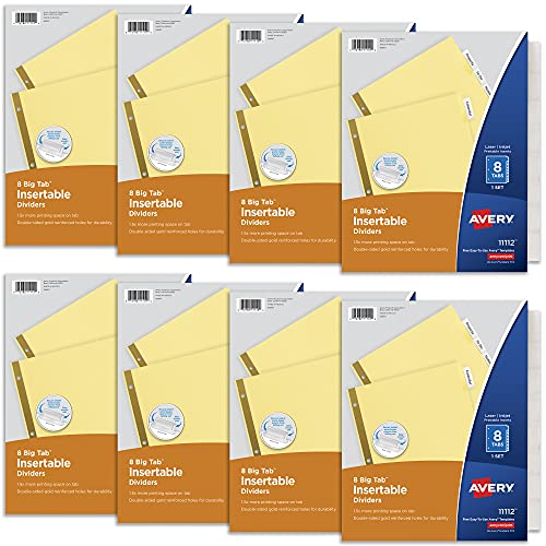 Avery 8 Tab Binder Dividers Insertable Clear Big Tabs 1 Set Pack 8 Packs 8 Sets Total (11112)