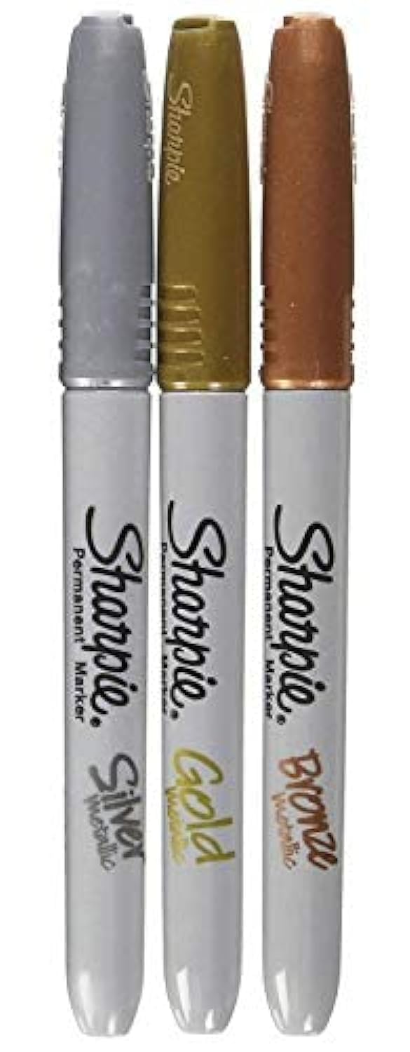 Sharpie - Fine Point Metallic Permanent Markers - Silver/Gold/Bronze (1-Pack of 3)