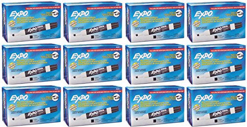 EXPO 80001 Low Odor Chisel Point Dry Erase Markers Black 12 Units per Box Pack of 12 Boxes 144 Markers Total