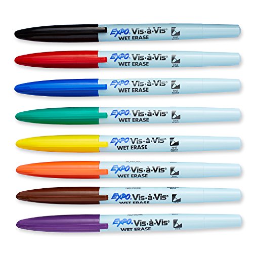 EXPO 16678B Vis-A-Vis Wet-Erase Overhead Transparency Markers Fine Point Assorted Colors 8-Count