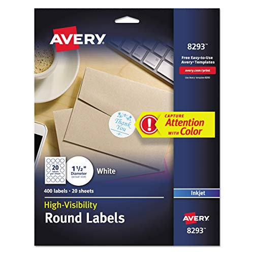 Avery Vibrant Color-Printing Round Address Labels 1 1/2 Dia White 400/Pack