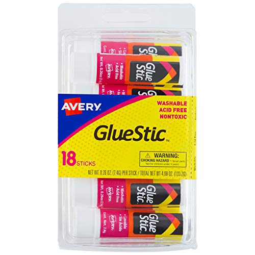 Avery Glue Stick White for Arts and Crafts\ Washable\ Nontoxic\ 0.26 oz. Permanent Glue Stic\ 18pk (98001)