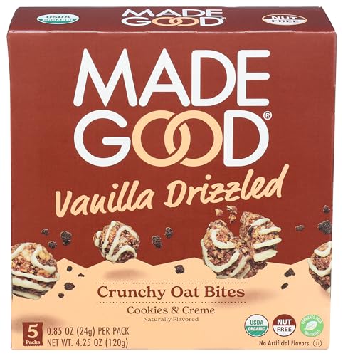 MadeGood Vanilla Drizzled Crunchy Oat Bites, 5 Pack, Organic Snacks