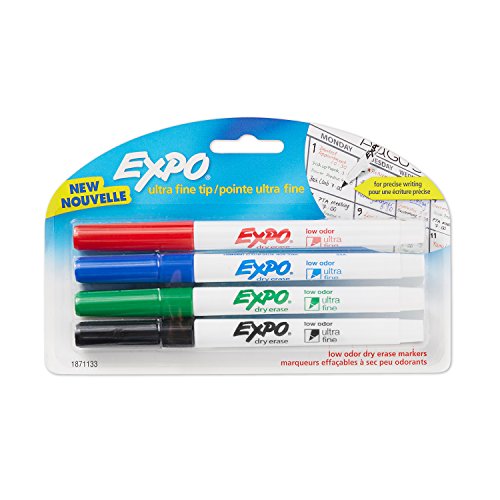 EXPO 1871133 Low-Odor Dry Erase Markers\ Ultra Fine Tip\ Assorted Colors\ 4-Count