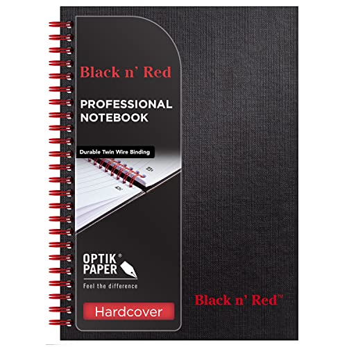 Black n' Red Notebook, Durable Hardcover, Premium Optik Paper, Scribzee App Compatible, Environmentally Friendly, Spiral Binding, 8-1/4" x 5-1/4", 70 Double-Sided Ruled Sheets, 1 Count (L67000)