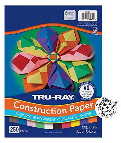 Tru-Ray (P6589-4) Heavyweight Construction Paper Bulk Assortment, 10 Assorted Colors, 12" x 18", 250 Sheets