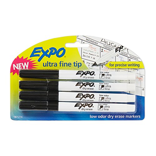 EXPO 1871774 Low-Odor Dry Erase Markers\ Ultra Fine Tip\ Black\ 4 Count\ Pack of 1