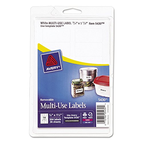 Avery 05430 Removable Multi-Use Labels, 3/4 X 1 1/2, White, 504/Pack