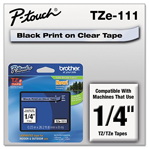 Brother Tze111 Tze Standard Adhesive Laminated Labeling Tape\ 1/4-Inch W\ Black On Clear