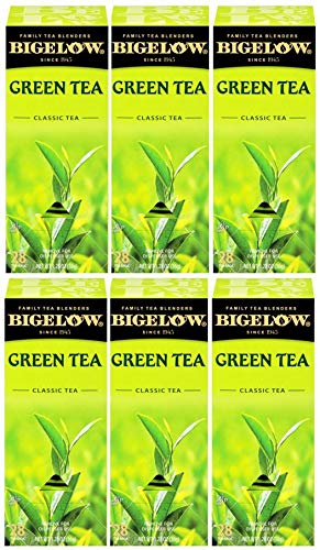 Bigelow Green Tea 28-Count Boxes (Pack of 6) Premium Bagged Green Tea Bright Antioxidant-Rich All Natural Medium-Caffeine Tea in Individual Foil-Wrapped Bags