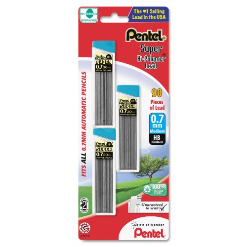 Pentel C27BPHB3K6 Super Hi-Polymer Lead Refills, 0.7mm, HB, Black 30/Tube, 3 Tubes/Pack, 90/PK (180)