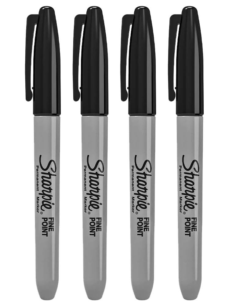 Permanent Markers, Fine Point, Black Ink, 4 Count (Polybag Package)