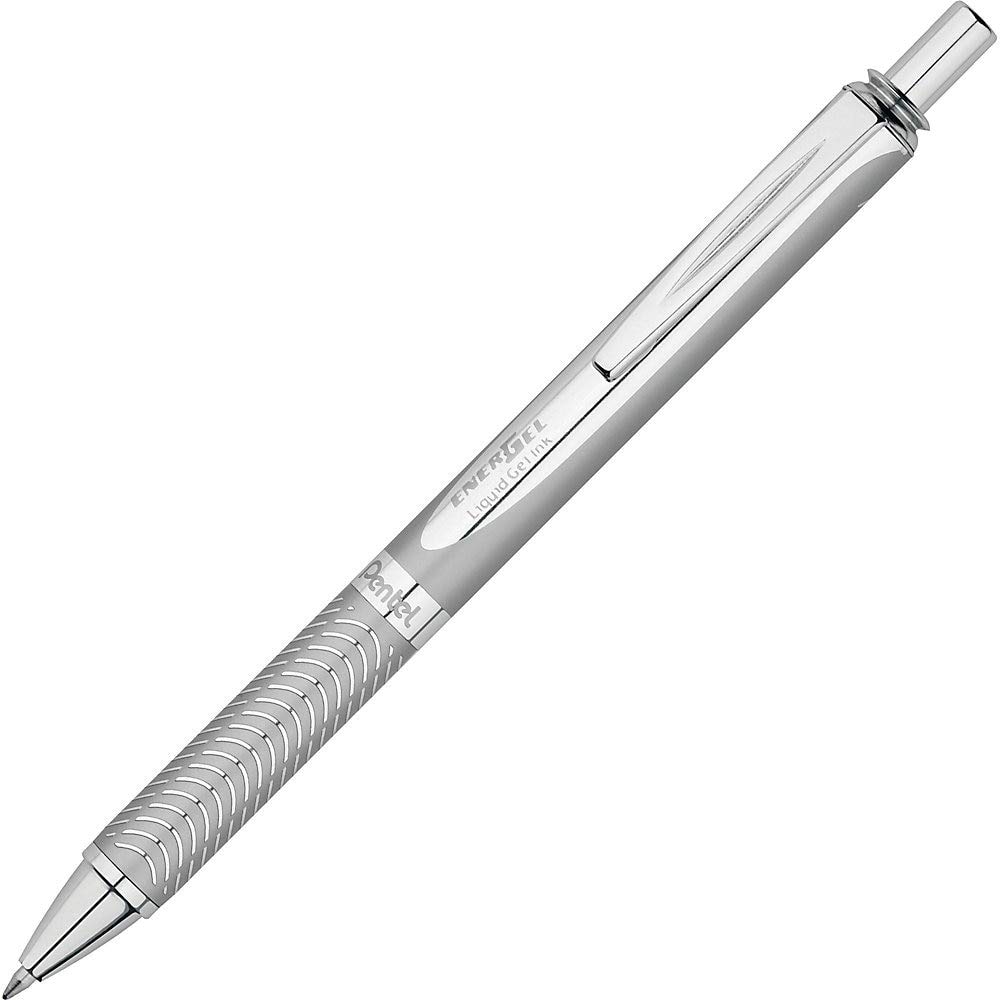 EnerGel Alloy Retractable Premium Liquid Gel Pen, (0.7mm) Metal Tip, Medium Line,Silver Barrel, Black Ink