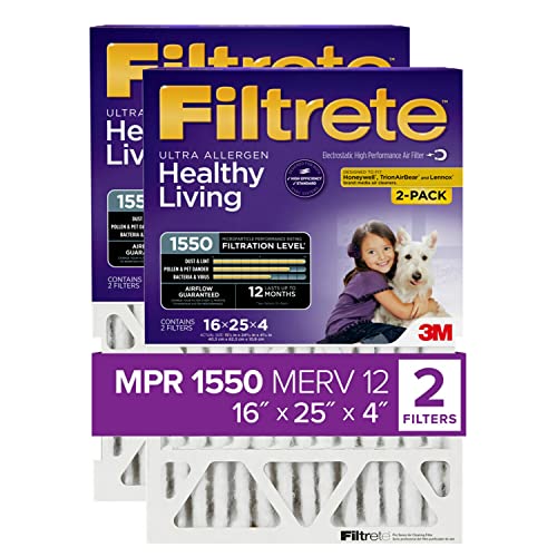 Filtrete 16x25x4 AC Furnace Air Filter MPR 1550 DP Healthy Living Ultra Allergen Deep Pleat 2-Pack (actual dimensions 15.88 x 24.56 x 4.31)