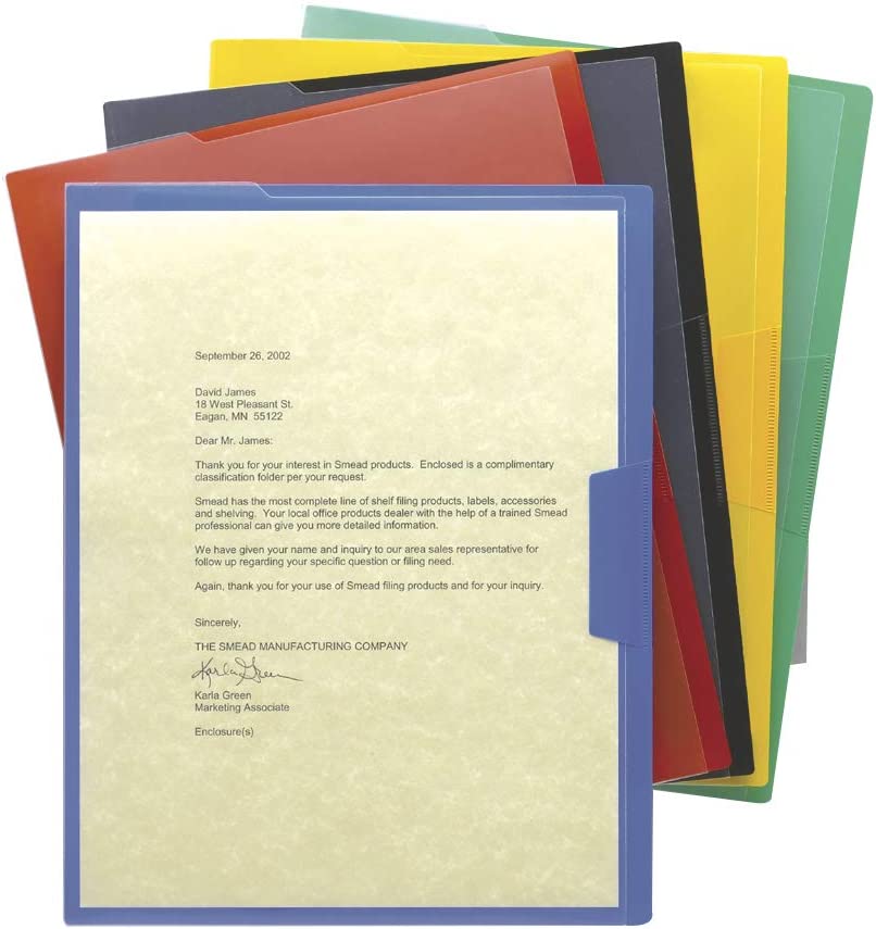 Smead Organized Up Poly Opaque Project Jacket Letter Size Assorted Colors 5 per Pack (85740)