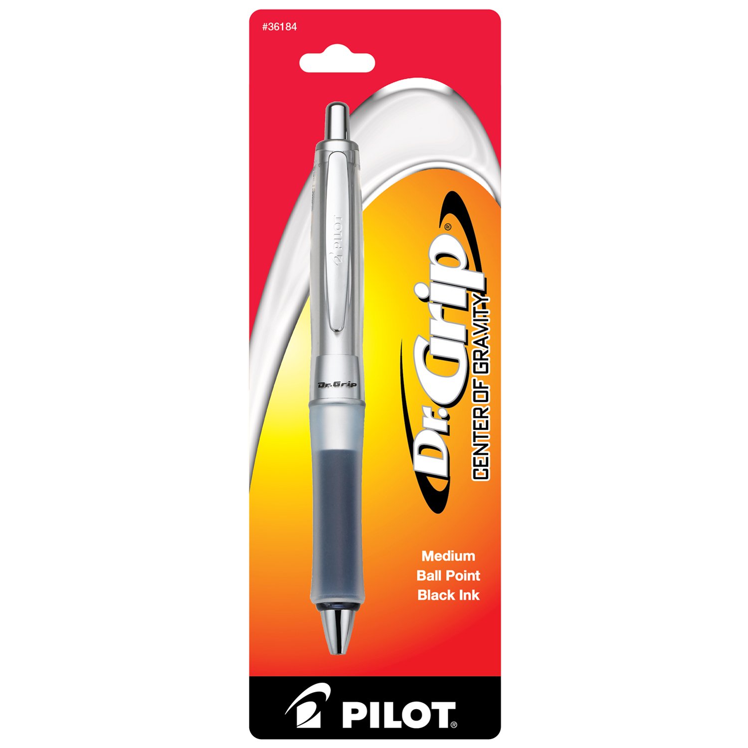 PILOT Dr. Grip Center of Gravity Refillable & Retractable Ballpoint Pen, Medium Point, Grip Color May Vary, Black Ink, Single Pen (36184)