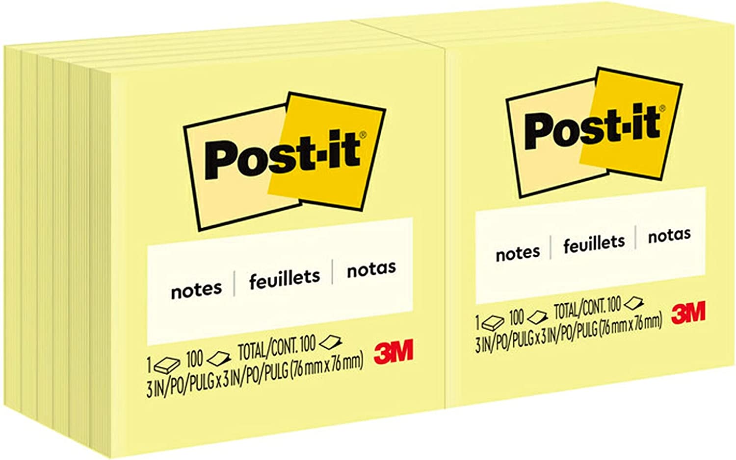 'Post-it Notes\ 3x3 in Sticky Notes\ 12 Sticky Note Pads\ America''s #1 Favorite Sticky Notes\ Canary Yellow\ Clean Removal\ Recyclable (654)'