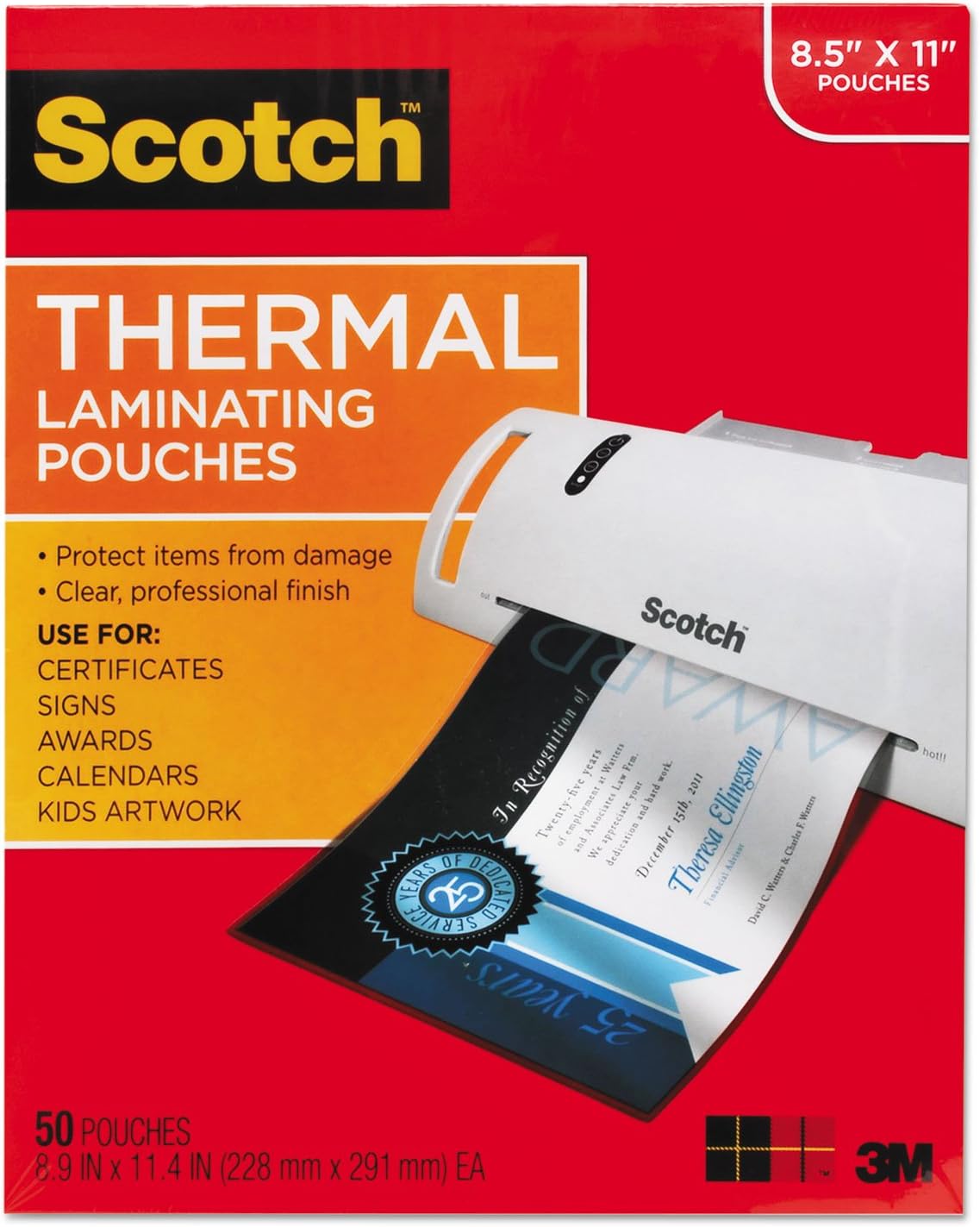 3M TP3854-50 Scotch Thermal Laminating Pouch - Letter - 8.50 inch Width x 11 inch Length9 inch x 11.5 inch Overall Size - 50 / Pack - Clear