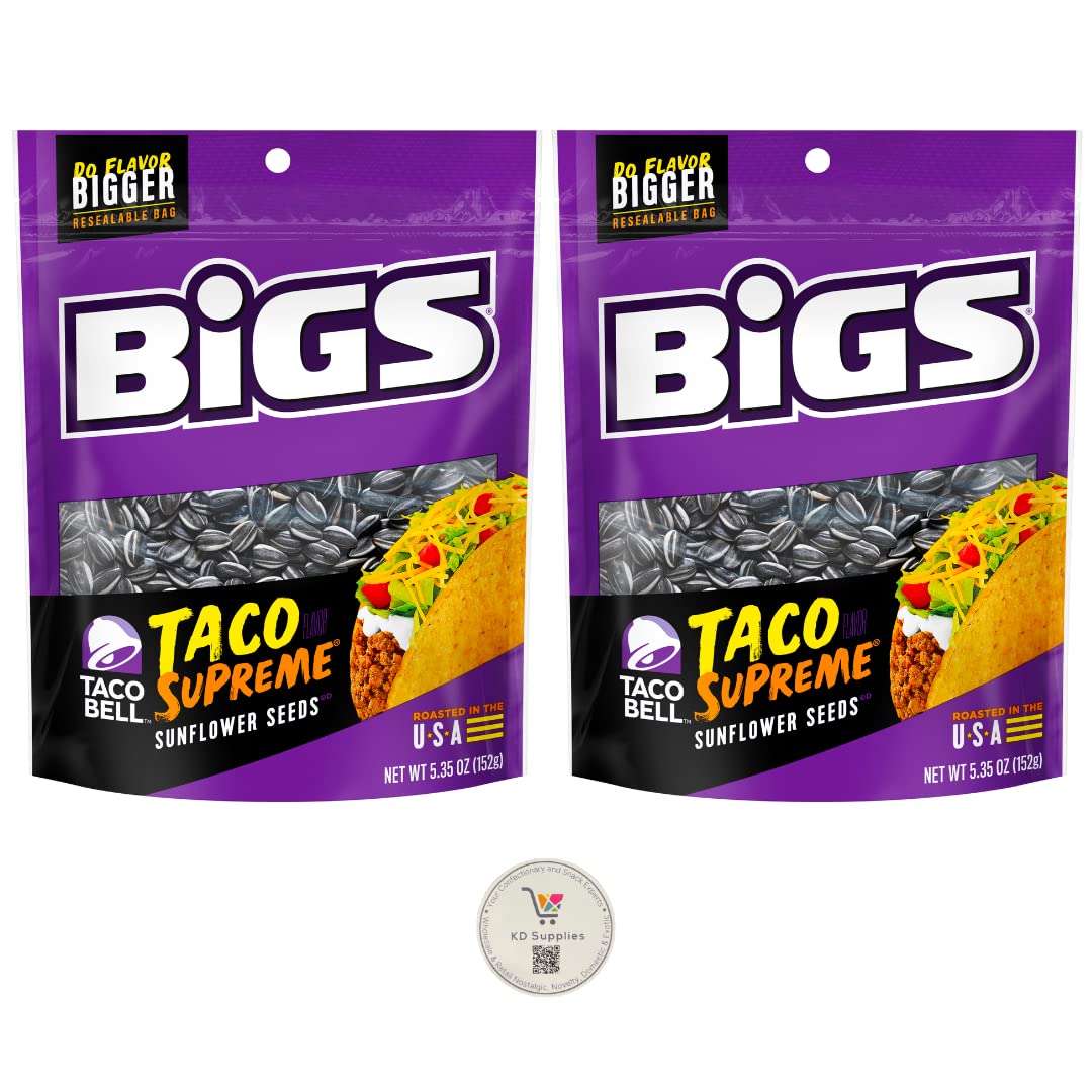 BIGS Sunflower Seeds, Keto Friendly 5.35 oz Bags (Pack of 2) (Taco Bell Supreme)
