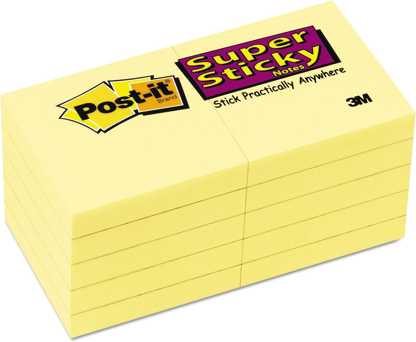 Post-it Super Sticky Notes, 2x2 in, 10 Pads, 2x the Sticking Power, Canary Yellow, Recyclable (622-10SSCY)