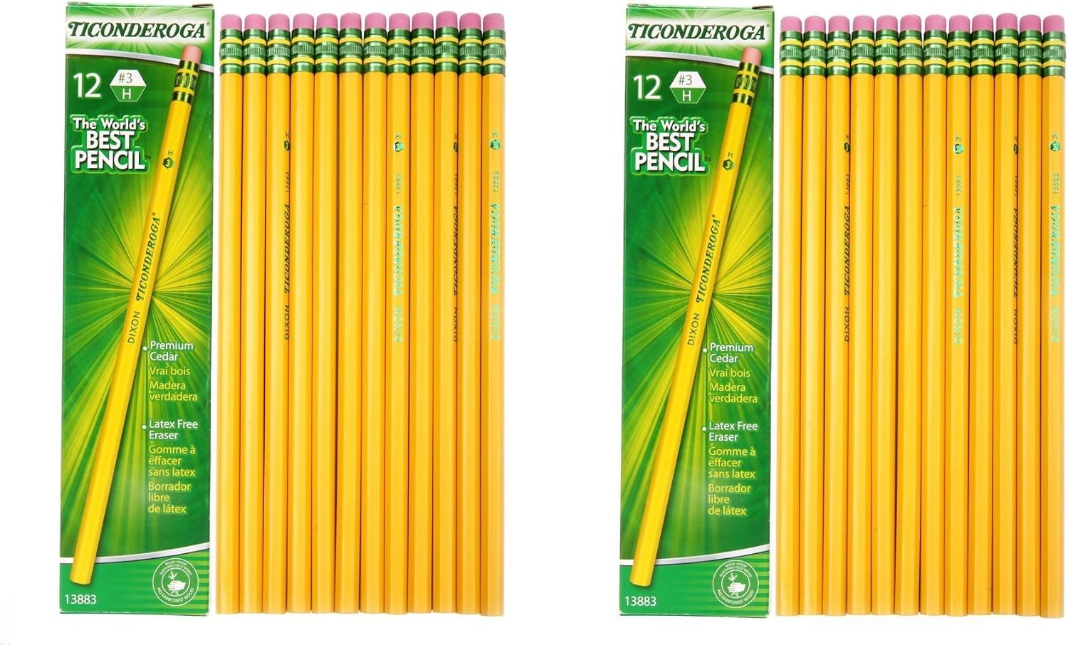 Dixon Ticonderoga Woodcase Pencil, H #3, Yellow Barrel - 24 Count (13883)