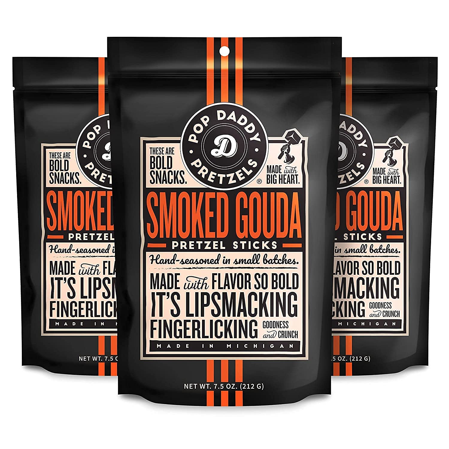 Pop Daddy Flavored Pretzels Sticks | Healthy Gourmet Pretzels Snacks | 7.5oz Individual Bags | 3 Pack | Smoked Gouda
