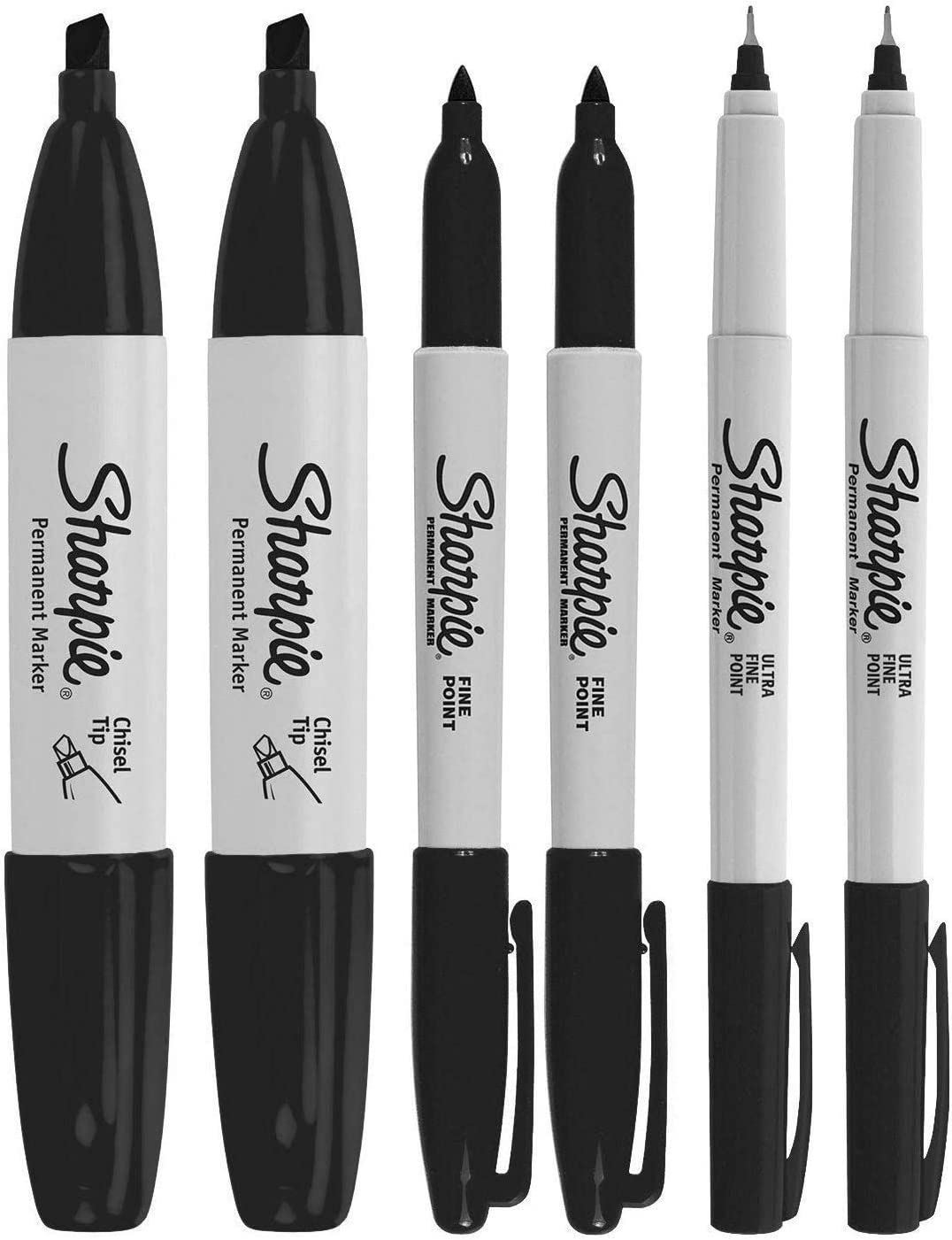 SHARPIE Permanent Markers, 6 Pack Assorted Sizes, Ultra Fine Tip, Fine