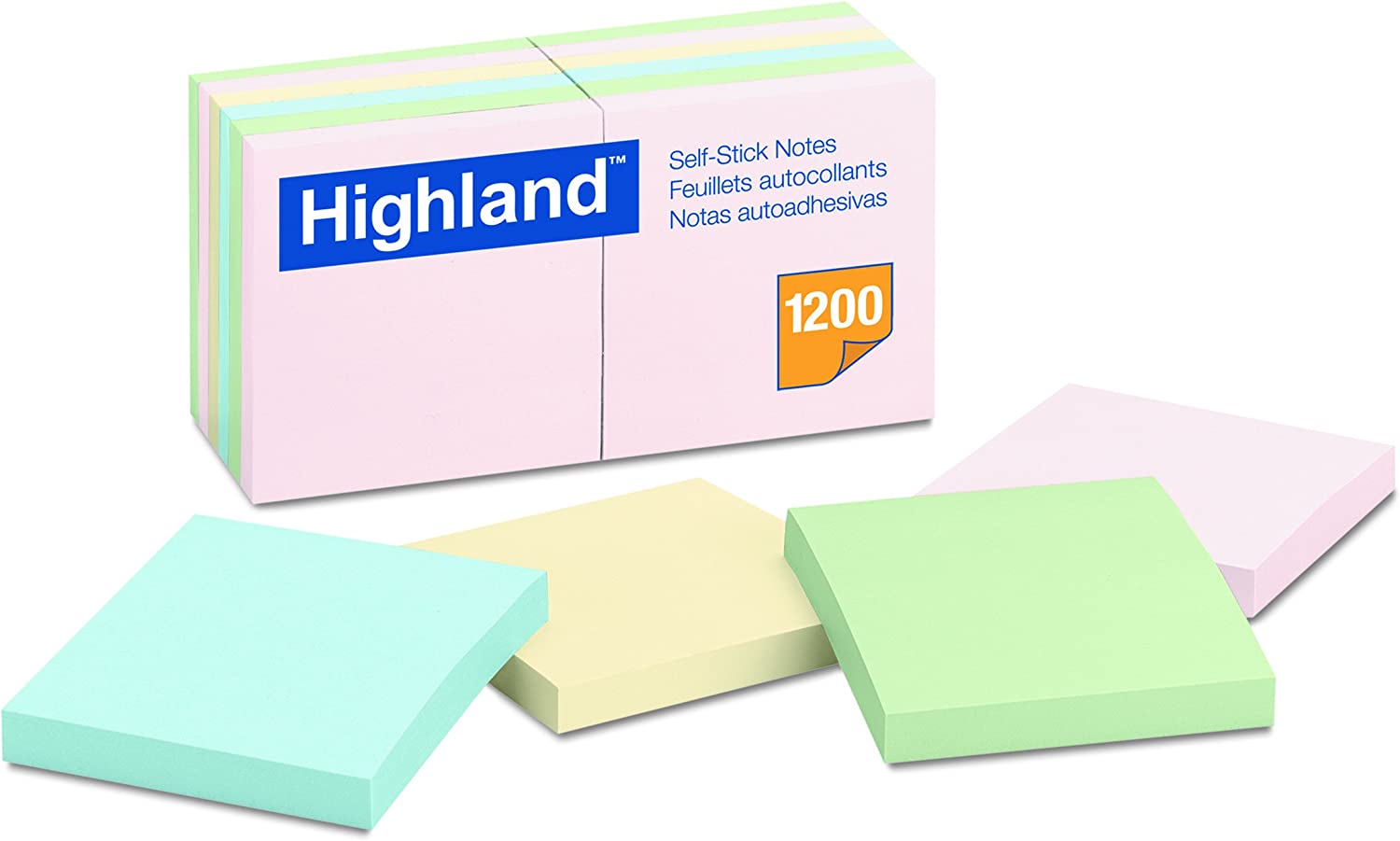 Highland Sticky Notes, 3 x 3 Inches, Assorted Pastel Colors, 12 Pack (6549A)