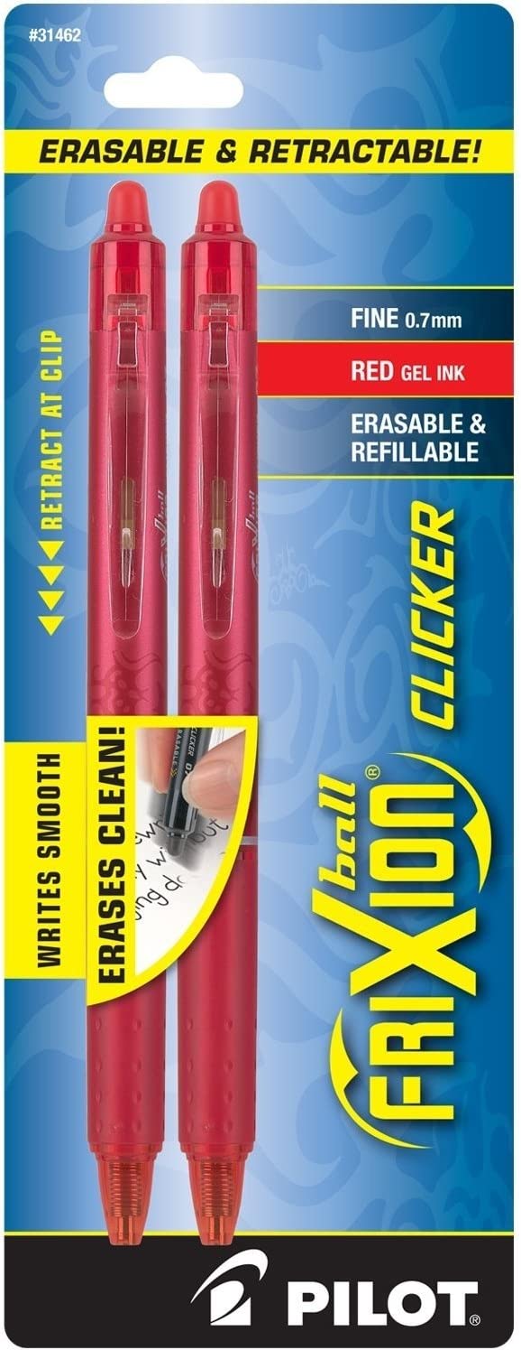 PILOT FriXion Clicker Erasable\ Refillable & Retractable Gel Ink Pens\ Fine Point\ Red Ink\ 2-Pack (31462)