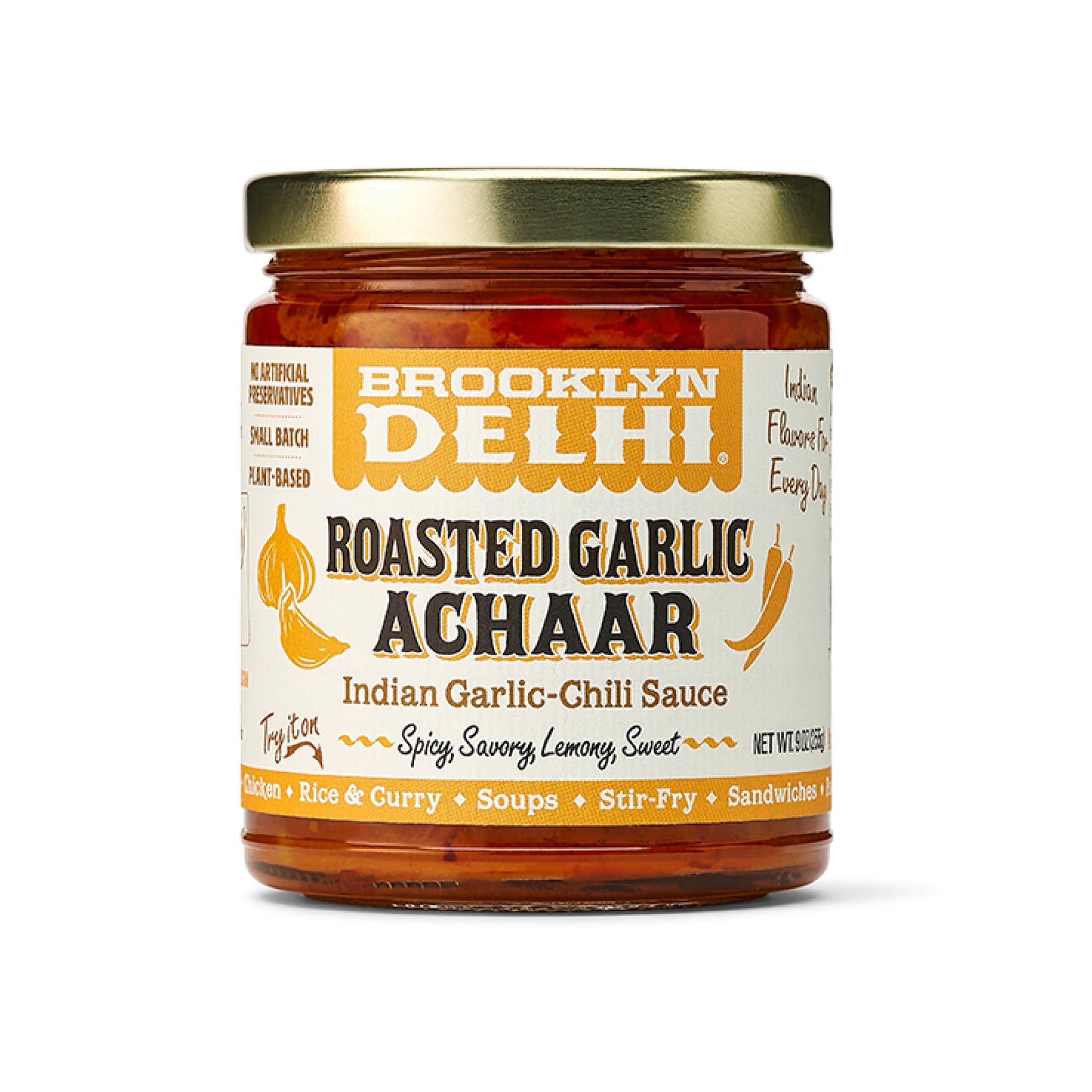 Brooklyn Delhi Roasted Garlic Achaar | Spicy, Lemony, Savory, Sweet Flavor | Made with Indian Spices, Red Chili Powder, and Unrefined Cane Sugar | Vegan, Nothing Artificial (Pack of 1)