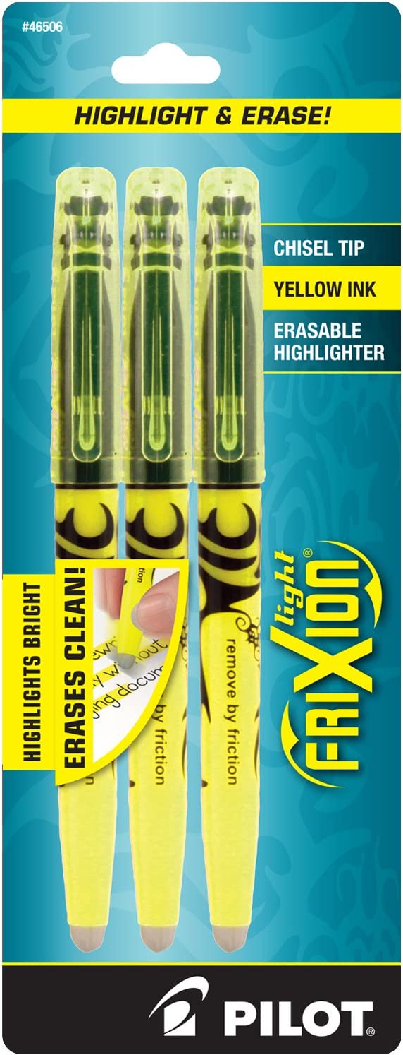 PILOT FriXion Light Erasable Highlighters Chisel Point 3-pk Yellow; Make Mistakes Disappear\ Too Much\ Uneven\ or The Wrong Color Highlighted? No Need To Stress with Americaâ€™s #1 Selling Pen Brand\ 46506
