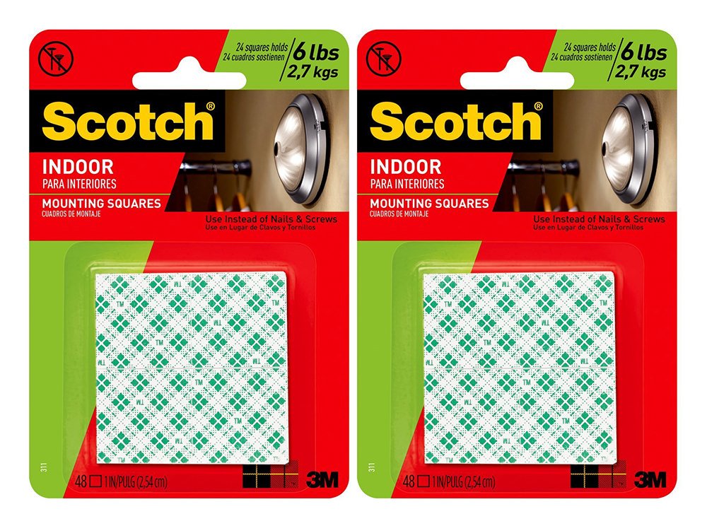 3M Scotch 311DC Heavy Duty 1-Inch Mounting Squares, 48 Squares (2 Sets)
