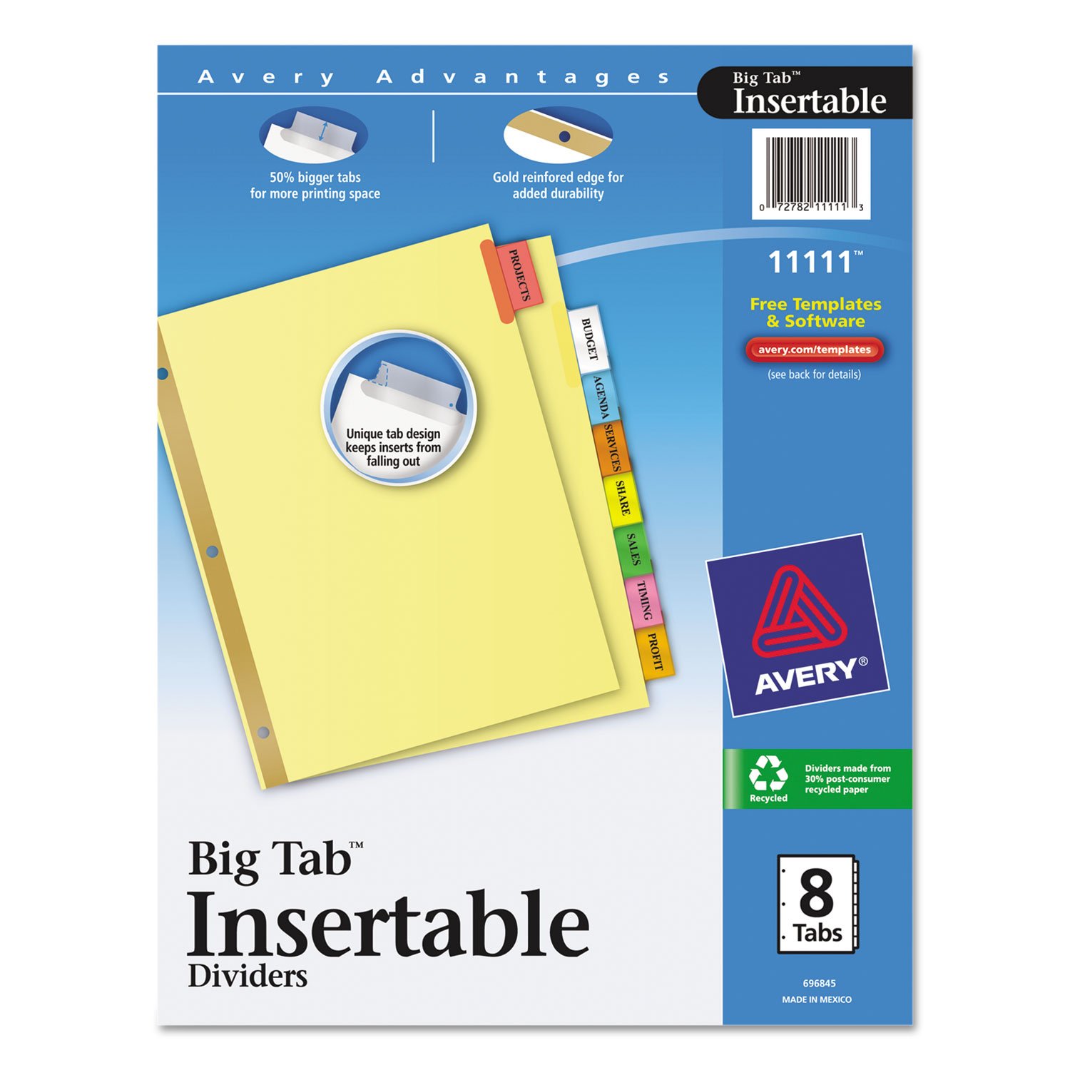 Avery 8-Tab Binder Dividers\ Insertable Multicolor Big Tabs\ 48 Sets (11111)